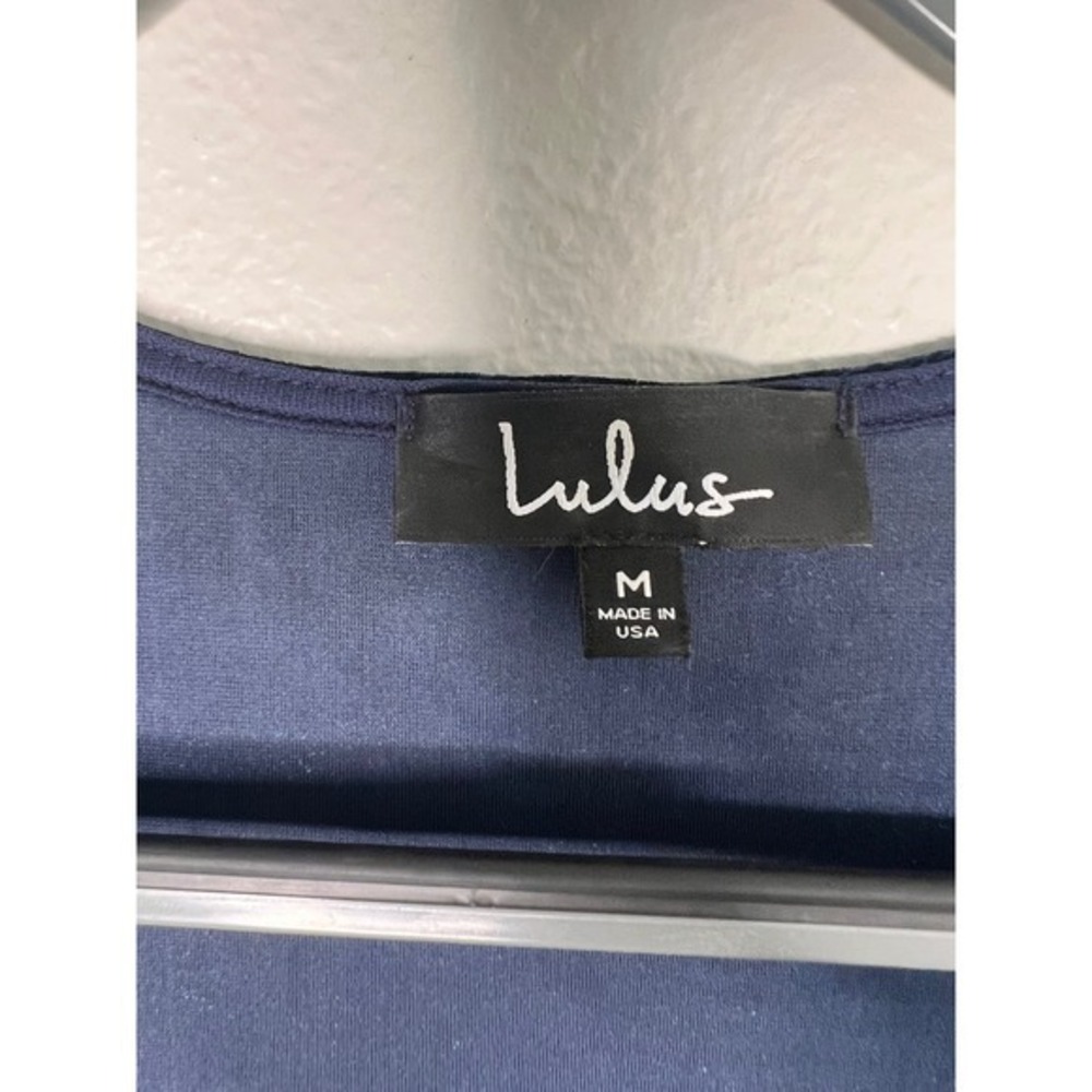 Lulus Blue Crushed Velvet Wrap Dress 3/4 Sleeve Tie Waist Midi - Picture 4 of 9